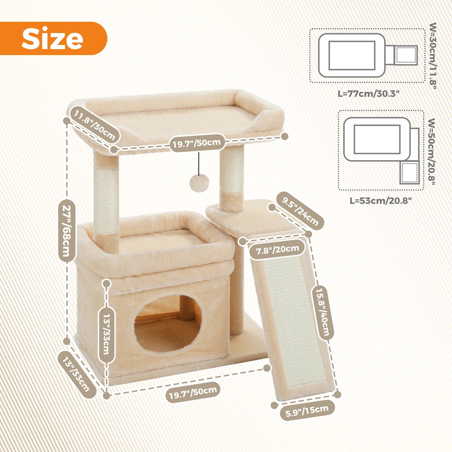 PEQULTICN Safe and Stable Cat Tree Three Tier With Cozy Top Perch
