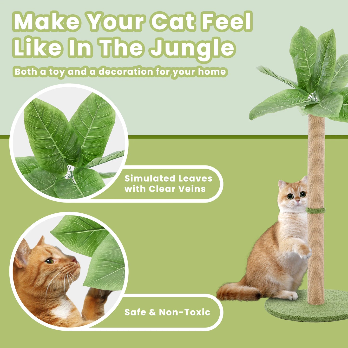 JHK Cat Scratching Post Palm Tree With Dangling Ball