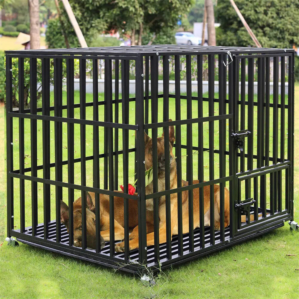 Bingopaw Heavy Duty Dog Crate With 4 Lockable Wheels Removable Tray