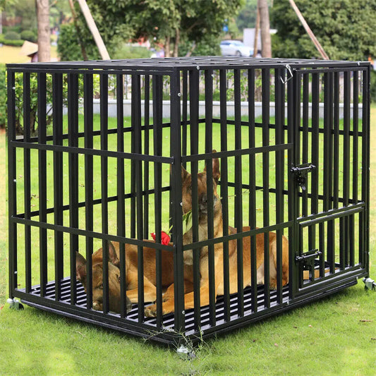Bingopaw Heavy Duty Dog Crate With 4 Lockable Wheels Removable Tray