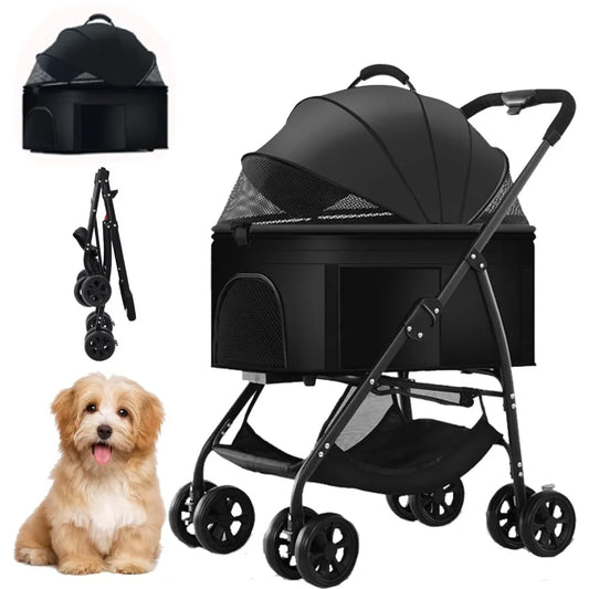 TIFICY Foldable Pet Stroller for Cats and Dogs Detachable Carrier