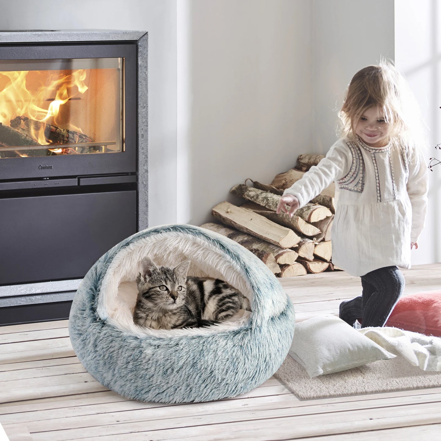 Cat Bed Nest Soft Semi Enclosed Indoor Pet House Rest