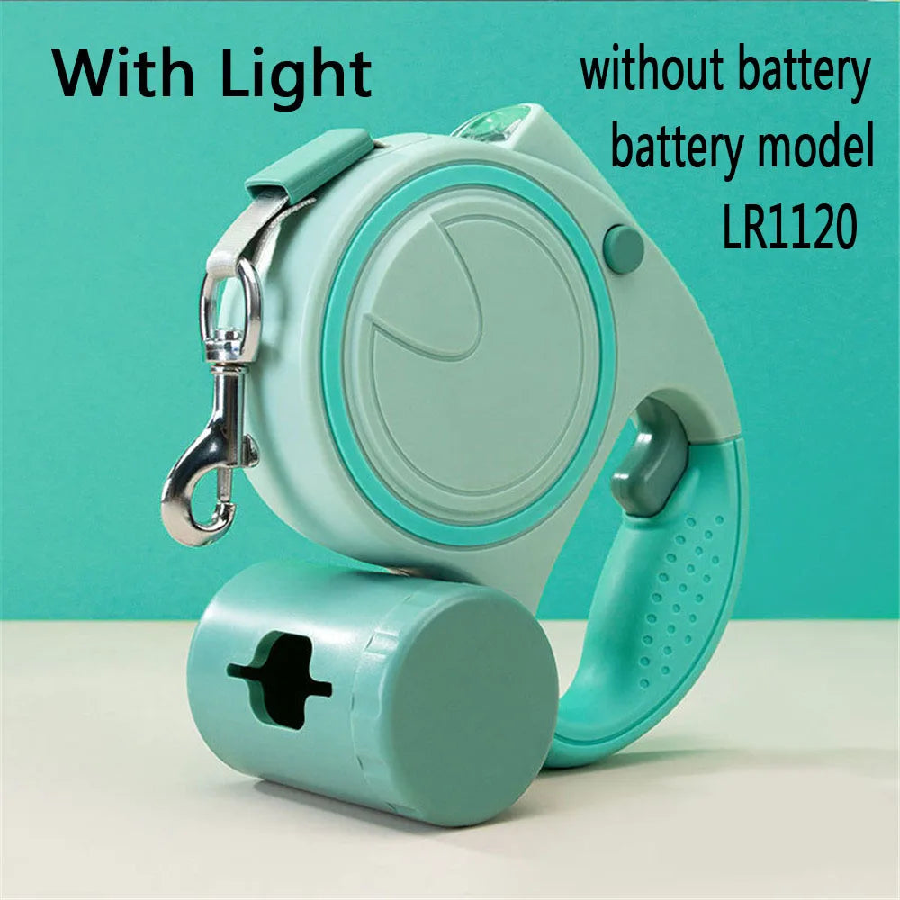 Retractable Dog Leash With LED Lights And Bag Holder 5M Nylon
