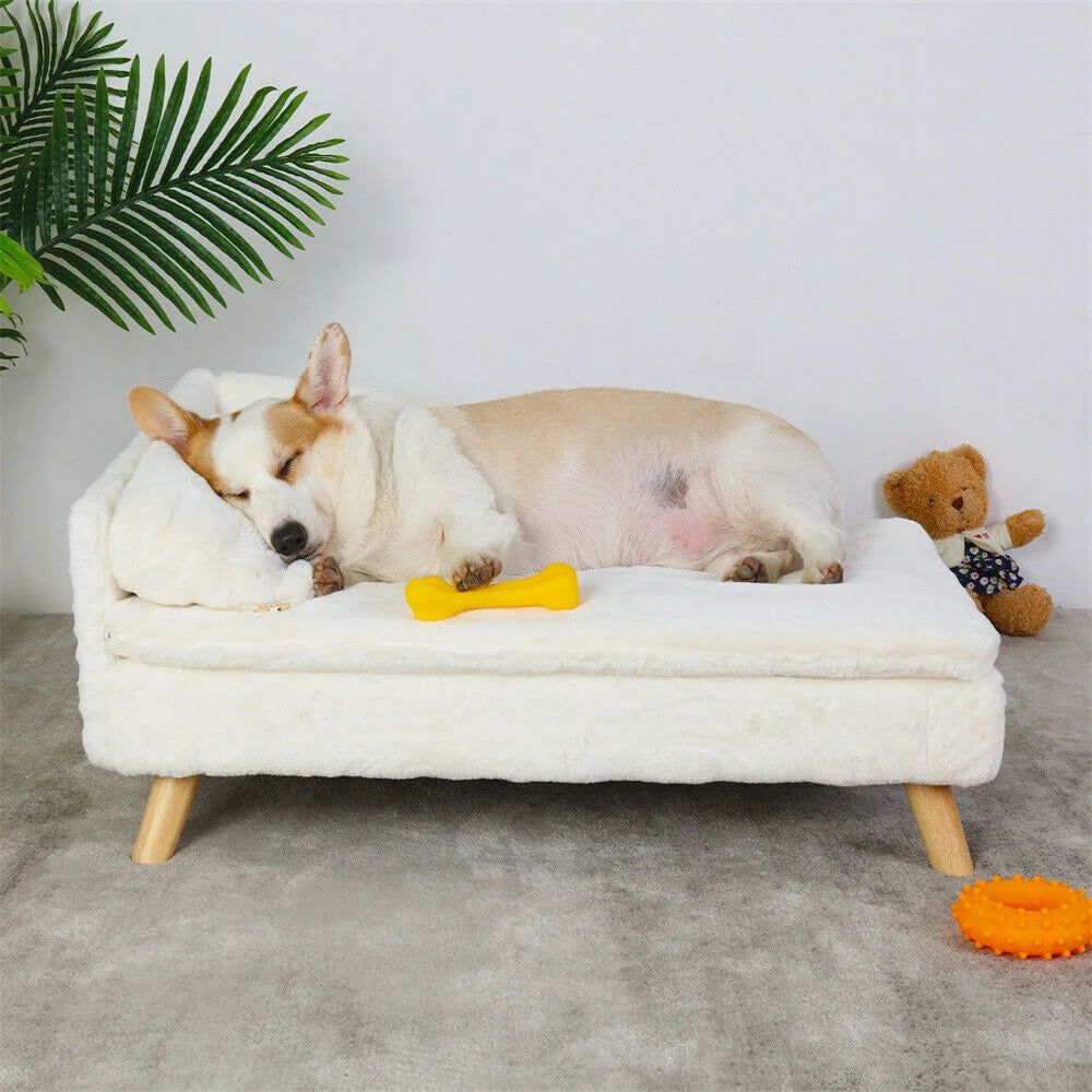 BORWARTCN Elevated Dog Sofa Bed With Backrest And Wooden Legs