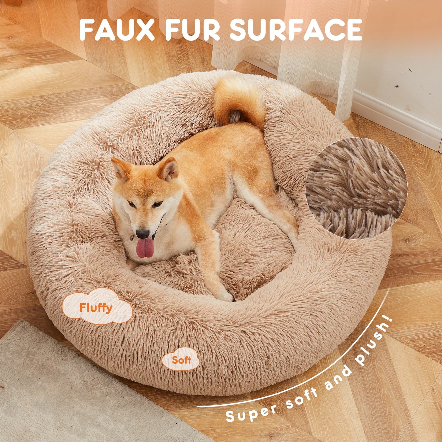 JHKCN Calming Dog Bed Plush Faux Fur Round Anti Slip Washable