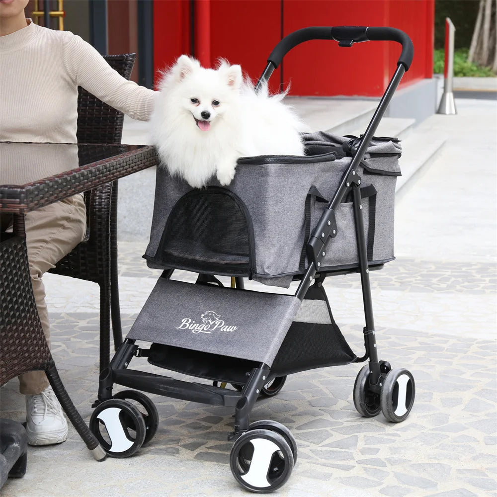Foldable Dog Stroller And Cat Travel Carrier With Rain Cover