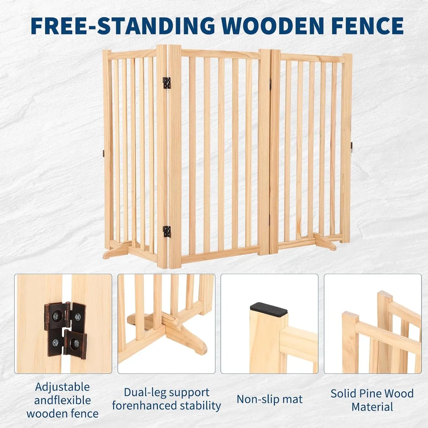 HiMISS Freestanding Wooden Dog Gate Indoor Expandable Pet Fence For Doorways