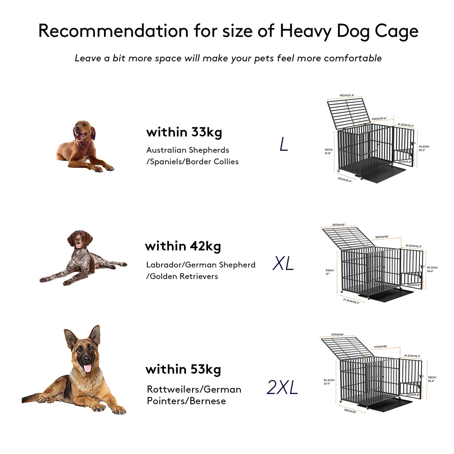 Bingopaw Heavy Duty Dog Crate With 4 Lockable Wheels Removable Tray