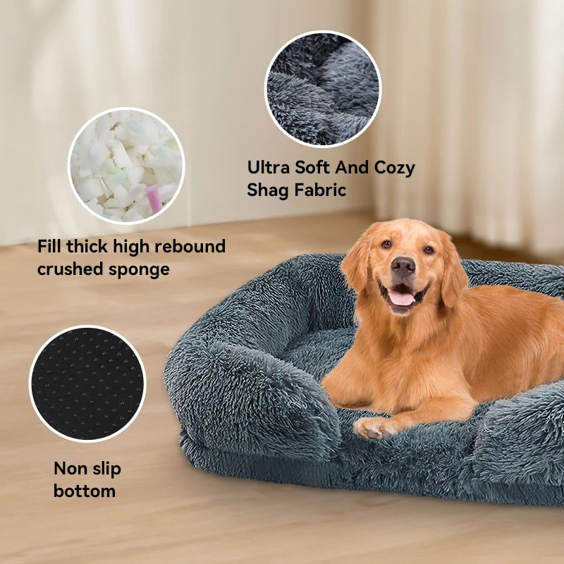 Orthopedic Thickened Dog Bed For Large Dogs With Egg Sponge Plush Cover