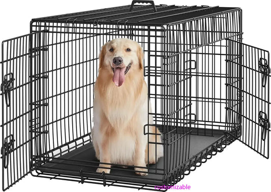XMSJ Double Door Metal Dog Crate With Divider And Tray