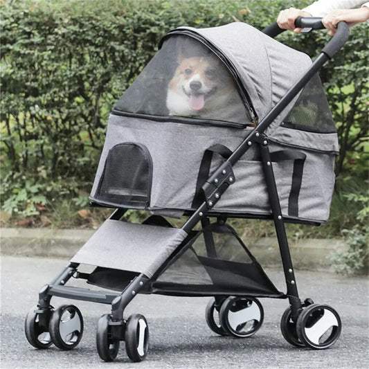 Foldable Dog Stroller And Cat Travel Carrier With Rain Cover