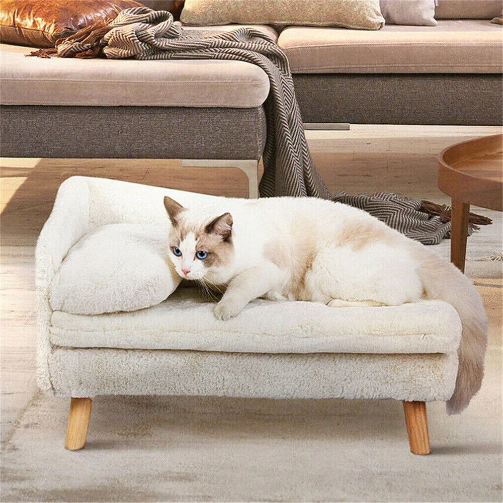 BORWARTCN Elevated Dog Sofa Bed With Backrest And Wooden Legs