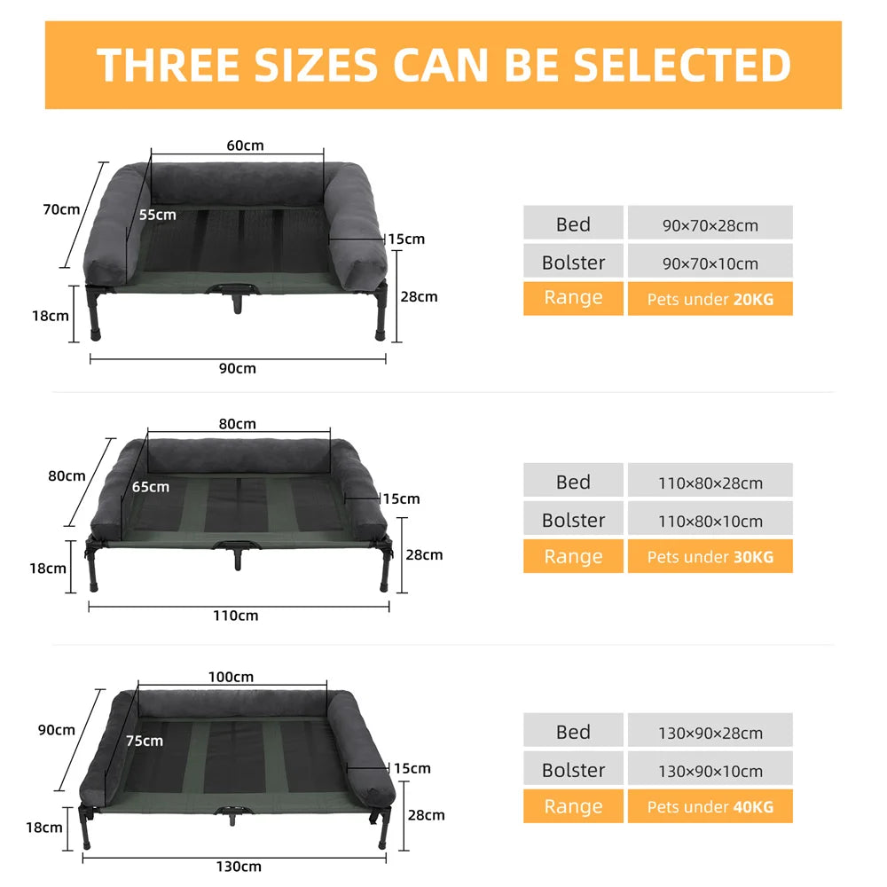 BORWARTCN Outdoor Raised Dog Bed With Cooling Breathable Mat And Plush Mat
